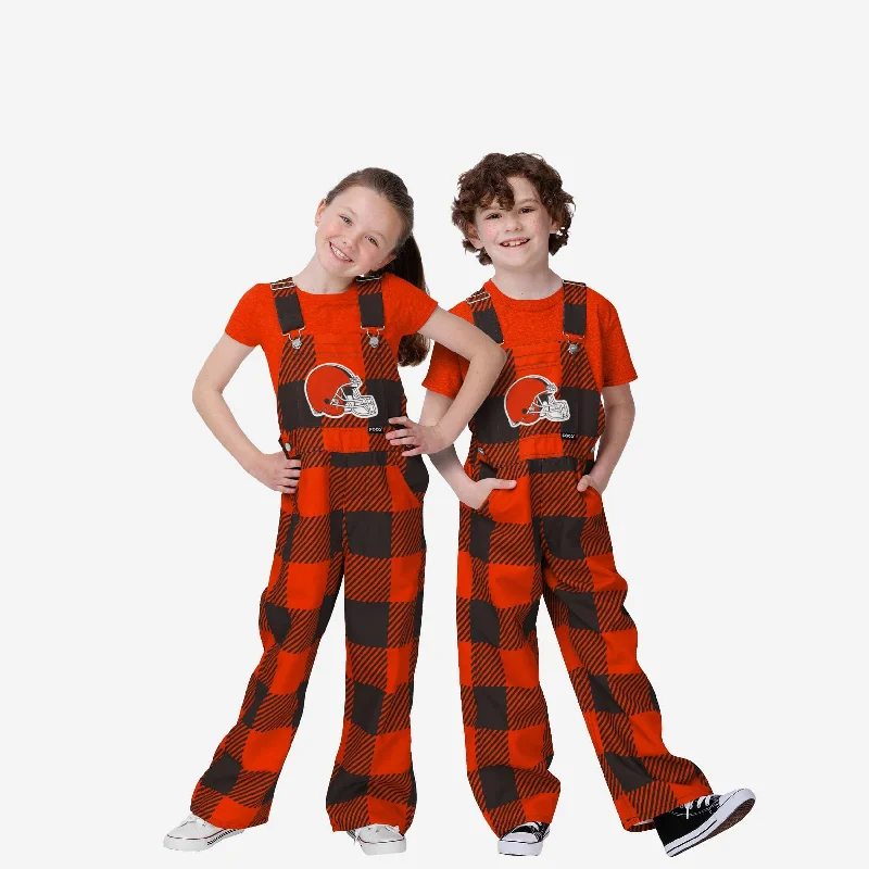 Cleveland Browns Buffalo Youth Plaid Bib Overalls Stretchy Skinny Overalls