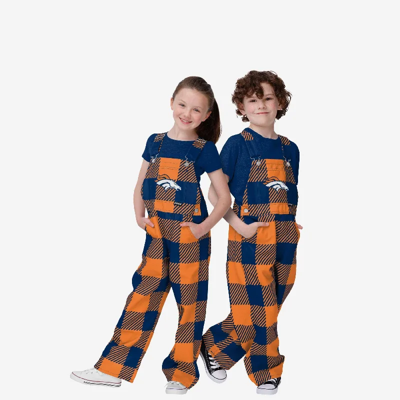 Denver Broncos Youth Plaid Bib Overalls Cropped Wide-Leg Overalls
