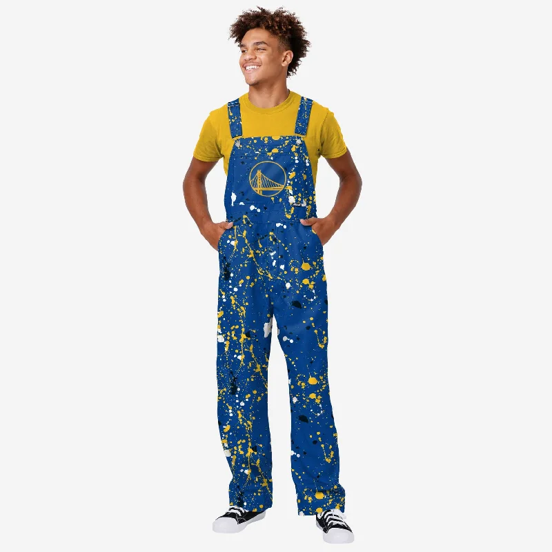Golden State Warriors Mens Paint Splatter Bib Overalls One-Shoulder Elegant Jumpsuit