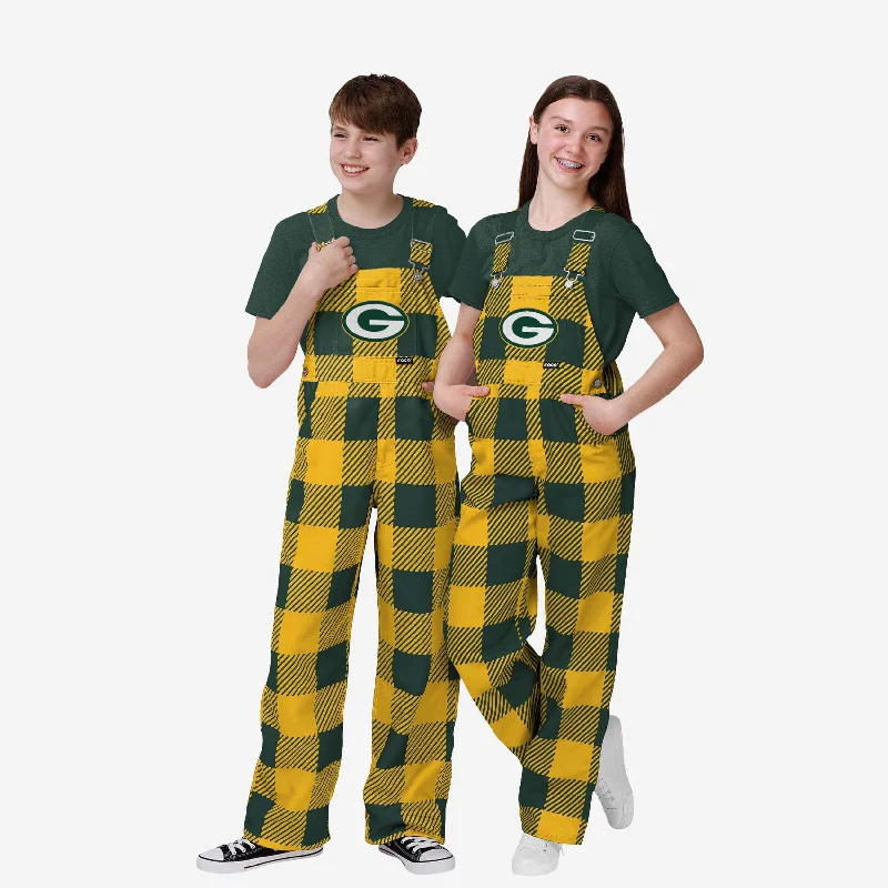 Green Bay Packers Youth Plaid Bib Overalls Wide Strap Overalls