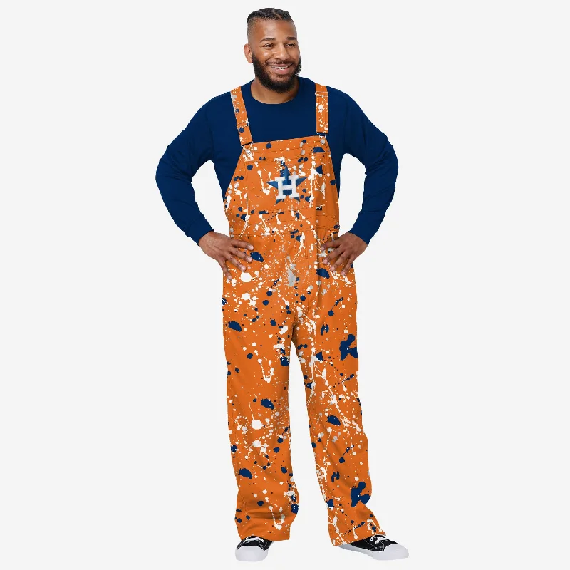 Houston Astros Mens Paint Splatter Bib Overalls Baggy Street Overalls