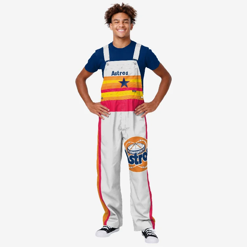 Houston Astros Mens Throwback Stripe Thematic Bib Overalls Lightweight Zip-Up Jumpsuit