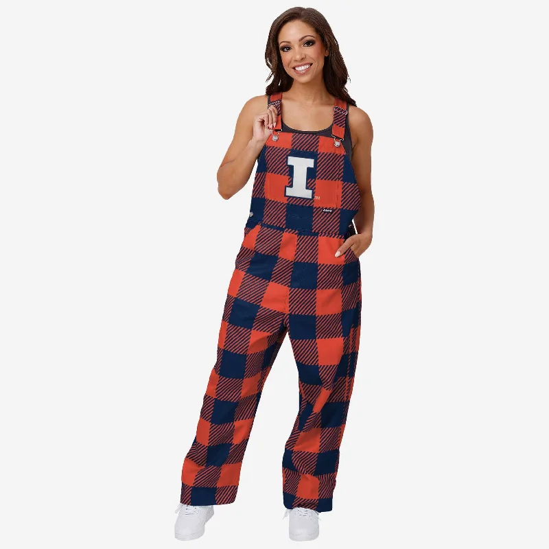 Illinois Fighting Illini Womens Plaid Bib Overalls Playful Floral Overalls