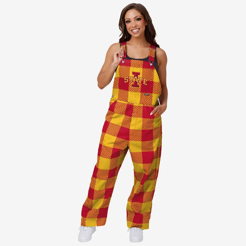 Iowa State Cyclones Womens Plaid Bib Overalls Relaxed Fit Jumpsuit