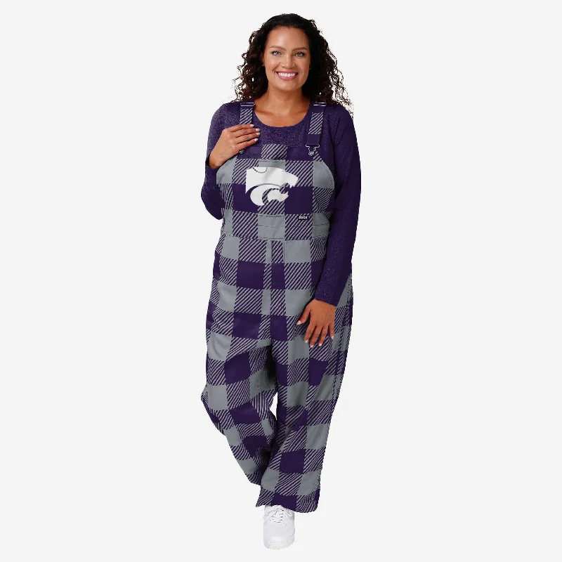 Kansas State Wildcats Womens Plaid Bib Overalls Ruffled Shoulder Overalls