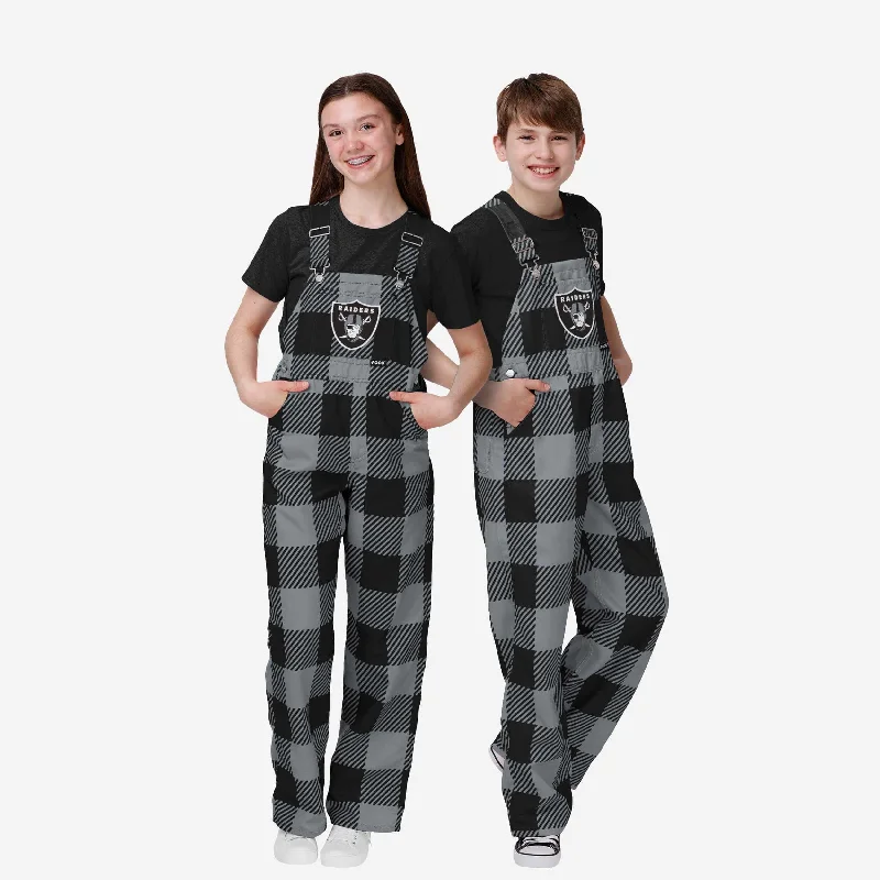 Las Vegas Raiders Youth Plaid Bib Overalls Soft Cotton Romper