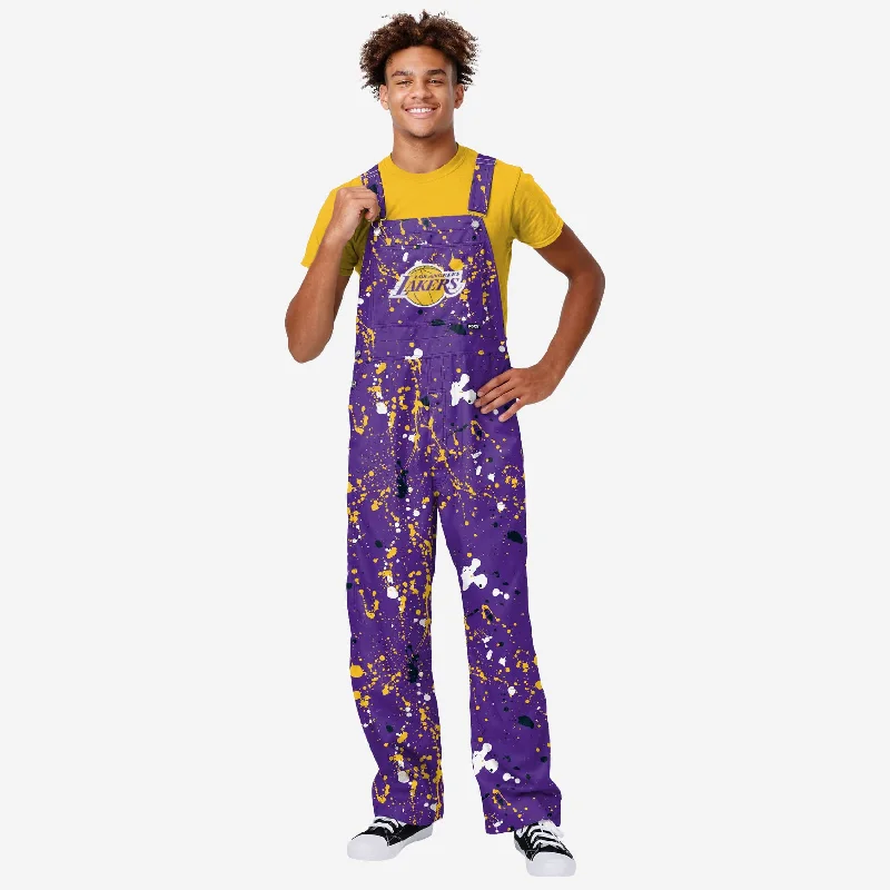 Los Angeles Lakers Mens Paint Splatter Bib Overalls Layered Effect Jumpsuit