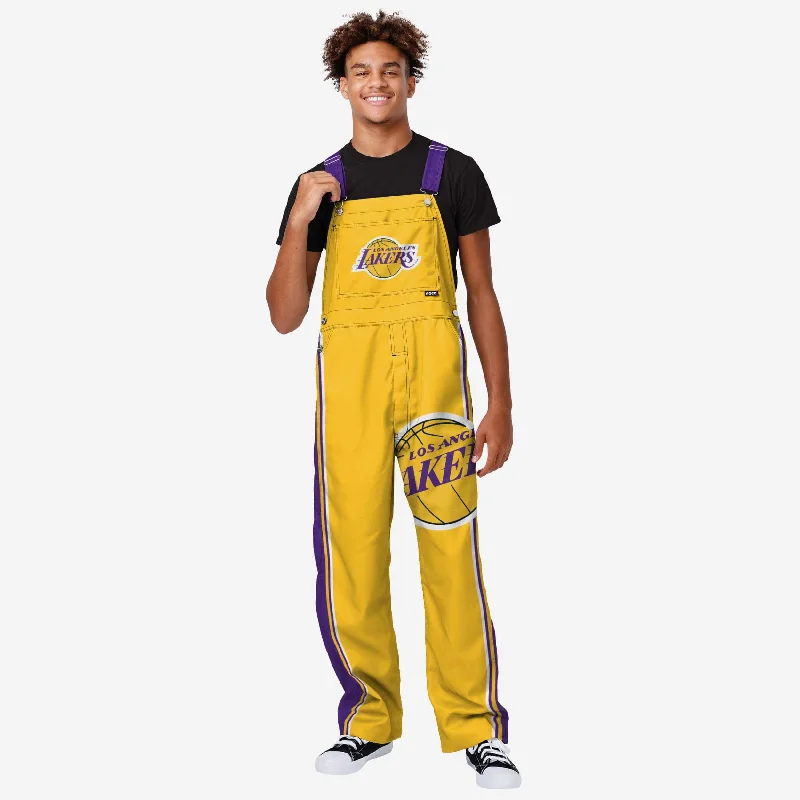 Los Angeles Lakers Mens Team Stripe Bib Overalls Side Button Overalls