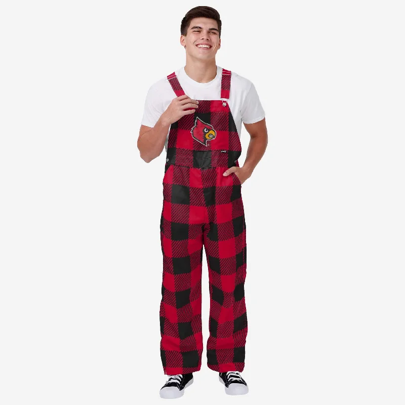 Louisville Cardinals Mens Plaid Bib Overalls Classic Washed Denim Overalls