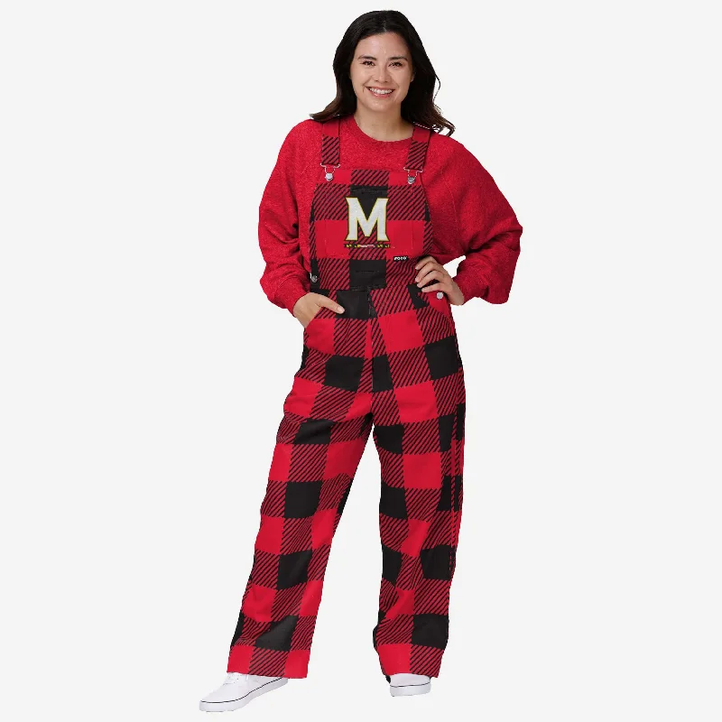 Maryland Terrapins Womens Plaid Bib Overalls Tapered Leg Overalls