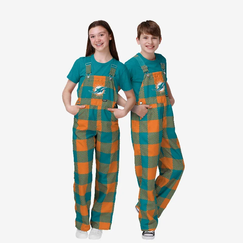 Miami Dolphins Youth Plaid Bib Overalls Utility Zip-Front Overalls