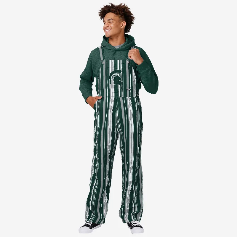 Michigan State Spartans Mens Hyper Stripe Bib Overalls Cropped Denim Overalls