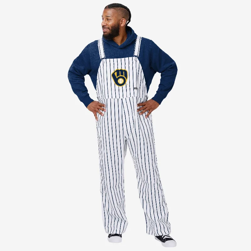 Milwaukee Brewers Mens Pinstripe Bib Overalls Adjustable Fit Overalls
