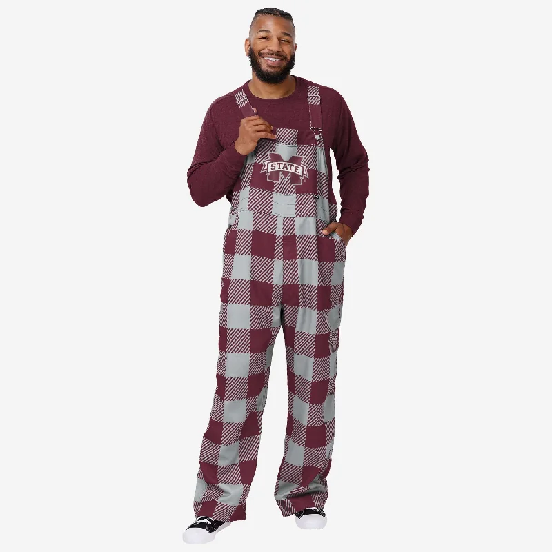 Mississippi State Bulldogs Mens Plaid Bib Overalls Versatile Day-to-Night Jumpsuit