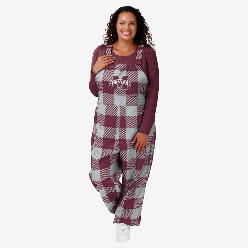 Mississippi State Bulldogs Womens Plaid Bib Overalls Roomy Pocket Jumpsuit