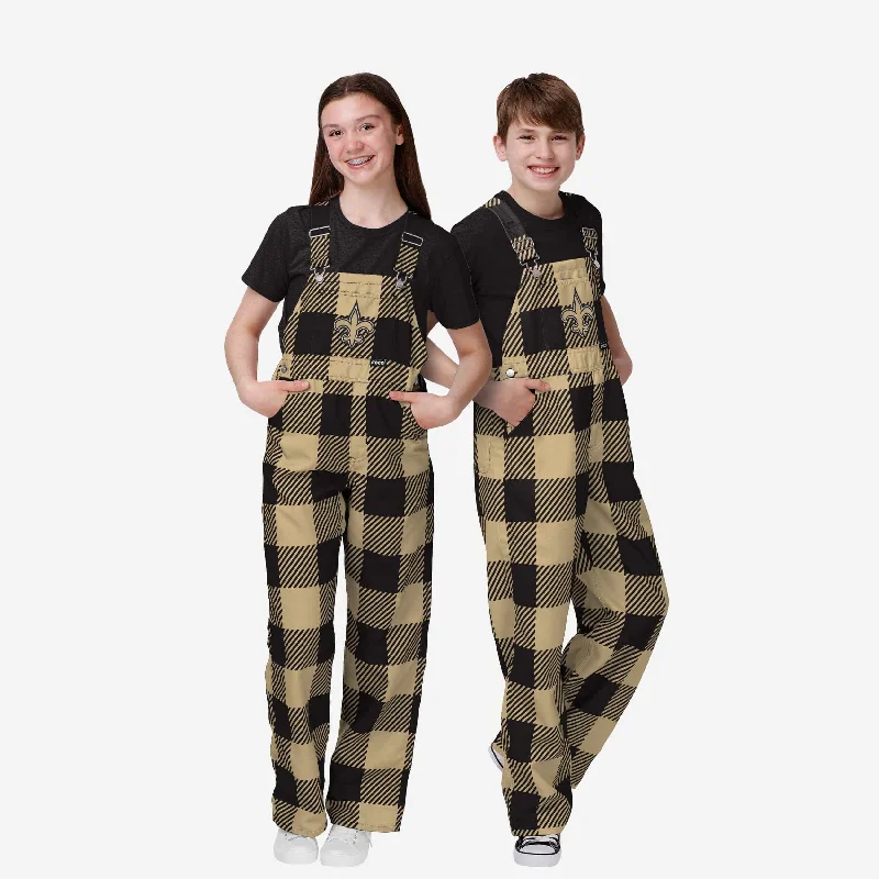 New Orleans Saints Buffalo Youth Plaid Bib Overalls Cropped Cotton Overalls