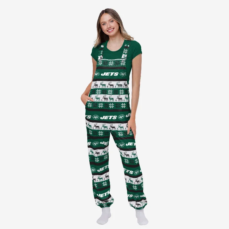 New York Jets Womens Ugly Home Gating Bib Overalls Layered Look Romper