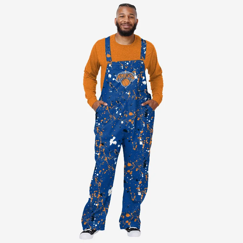 New York Knicks Mens Paint Splatter Bib Overalls Loose Relaxed Jumpsuit