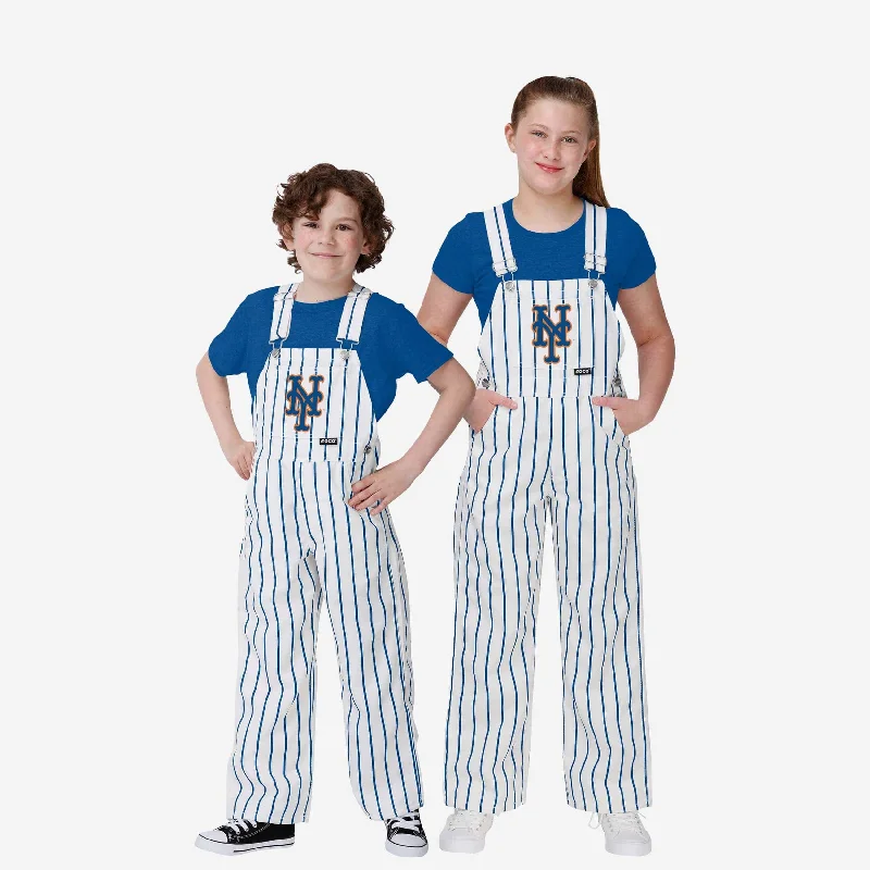 New York Mets Youth Pinstripe Bib Overalls Button-Front Denim Overalls