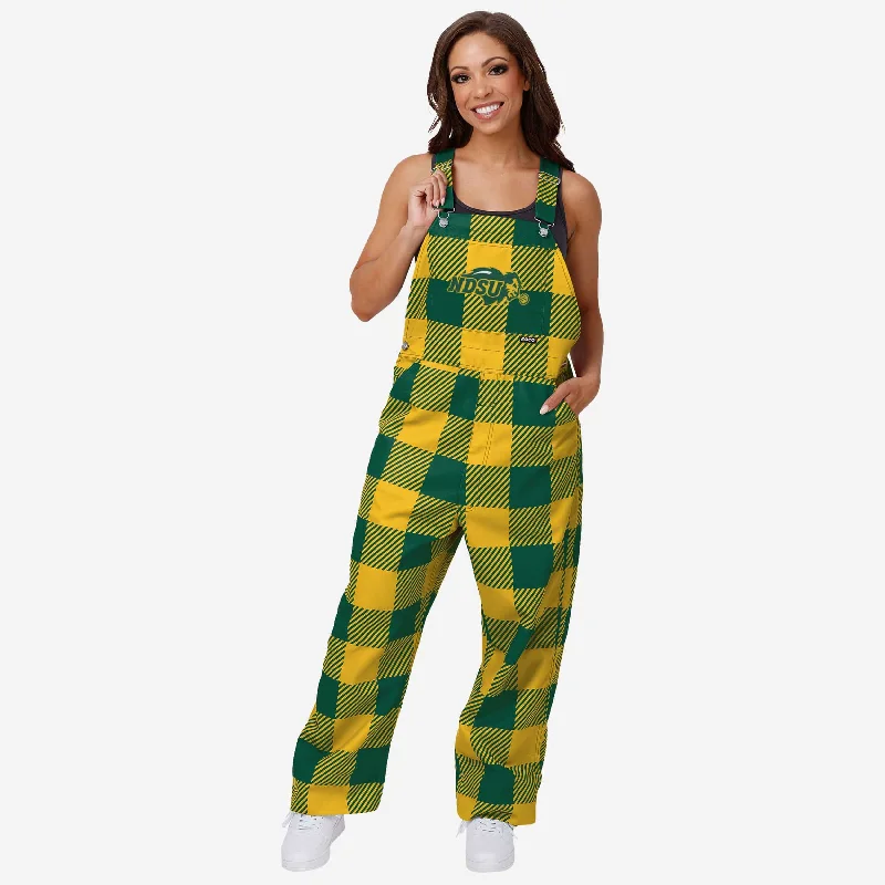 North Dakota State Bison Womens Plaid Bib Overalls Trendy Wide-Leg Overalls