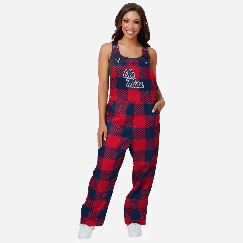 Ole Miss Rebels Womens Plaid Bib Overalls Utility Pocket Jumpsuit
