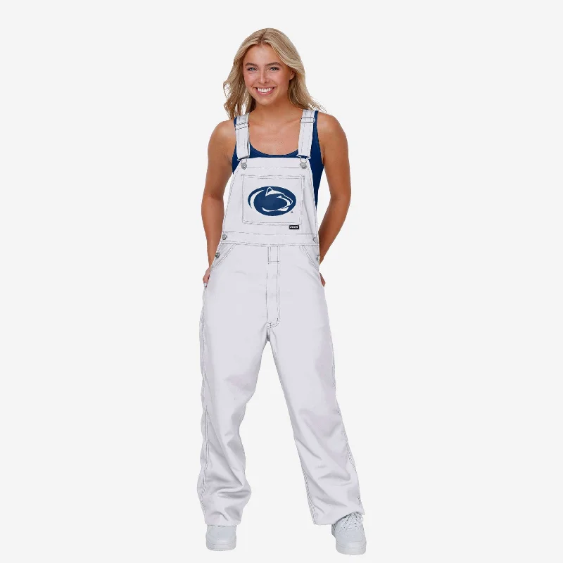 Penn State Nittany Lions Womens Solid White Thematic Bib Overalls Button-Front Denim Overalls