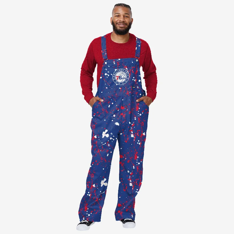 Philadelphia 76ers Mens Paint Splatter Bib Overalls Soft Corduroy Jumpsuit