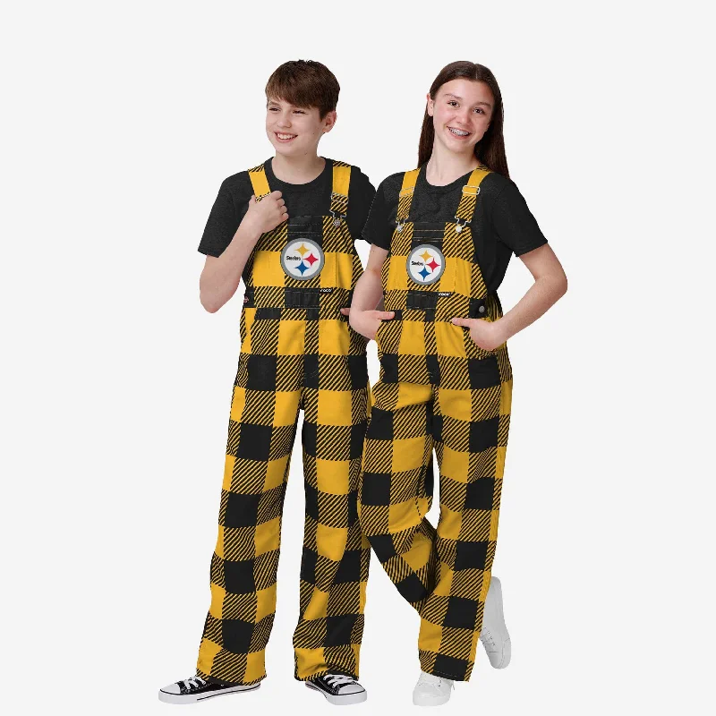 Pittsburgh Steelers Youth Plaid Bib Overalls Adjustable Strap Overalls