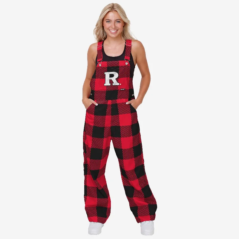 Rutgers Scarlet Knights Womens Plaid Bib Overalls Long Sleeve Jumpsuit