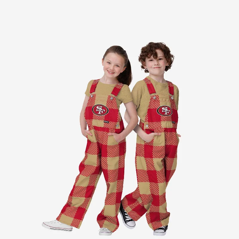 San Francisco 49ers Youth Plaid Bib Overalls Stretchy Waist Romper