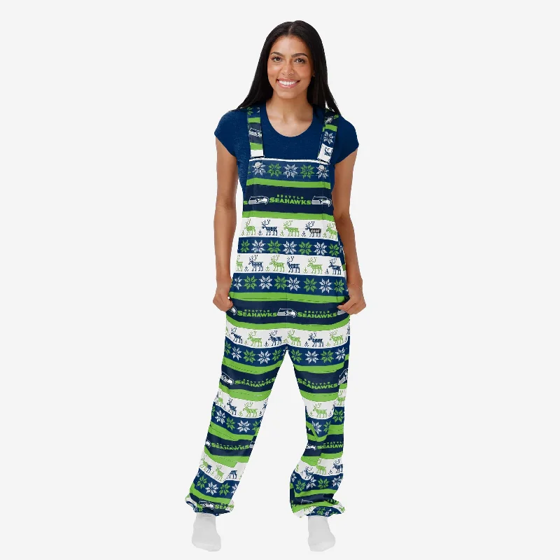Seattle Seahawks Womens Ugly Home Gating Bib Overalls Belted Waist Jumpsuit