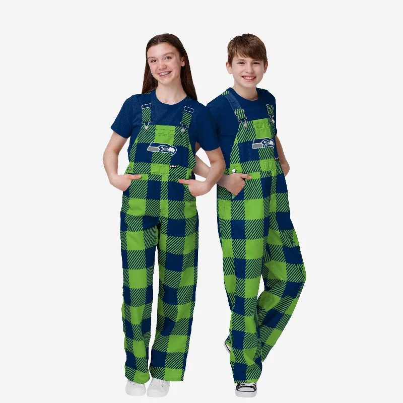 Seattle Seahawks Youth Plaid Bib Overalls Utility Pocket Jumpsuit