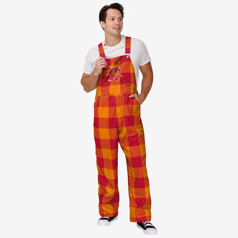 Tampa Bay Buccaneers Mens Creamsicle Plaid Thematic Bib Overalls Elegant Satin Jumpsuit