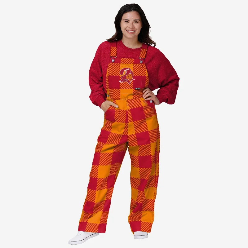 Tampa Bay Buccaneers Womens Creamsicle Plaid Thematic Bib Overalls High-Neck Overall Dress