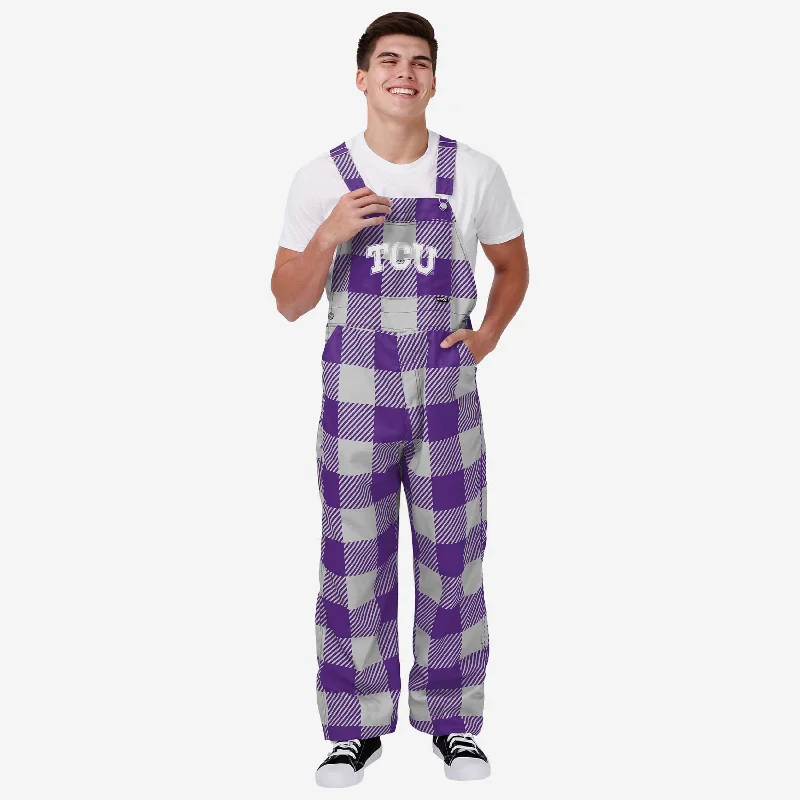 TCU Horned Frogs Mens Plaid Bib Overalls Casual Roll-Up Overalls