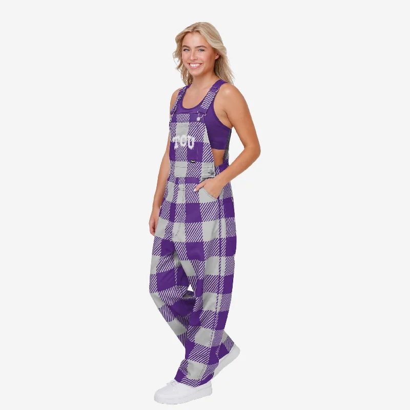 TCU Horned Frogs Womens Plaid Bib Overalls Relaxed Corduroy Romper