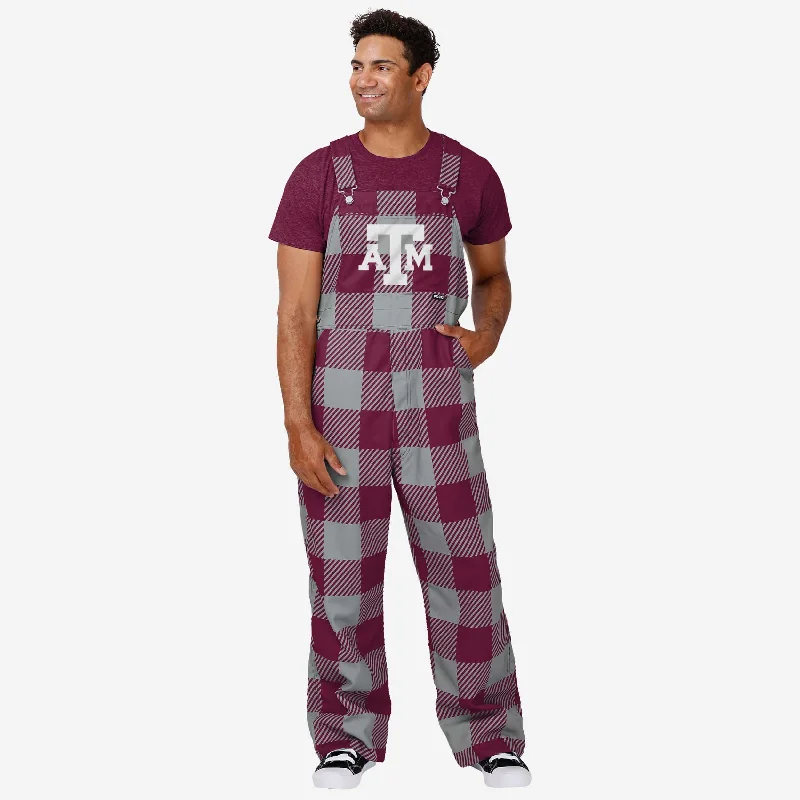 Texas A&M Aggies Mens Plaid Bib Overalls Short-Sleeve Denim Jumpsuit