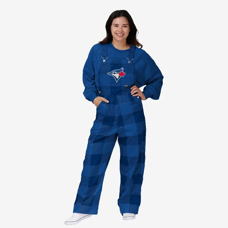 Toronto Blue Jays Womens Plaid Bib Overalls Button-Up Corduroy Overalls