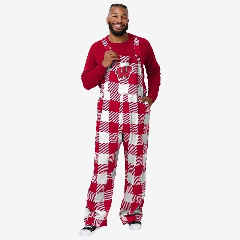 Wisconsin Badgers Mens Plaid Bib Overalls Soft Knit Jumpsuit