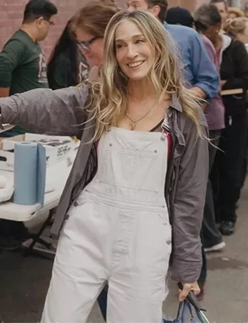 And Just Like That Carrie Bradshaw White Denim Overalls Urban Denim Jumpsuit