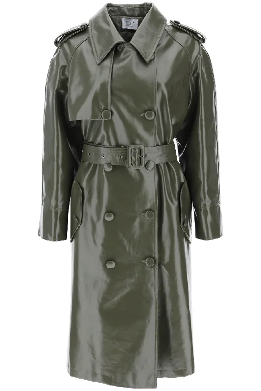 Montenapoleone Coated Trench Coat  - Khaki Elegant Fitted Trench Coat