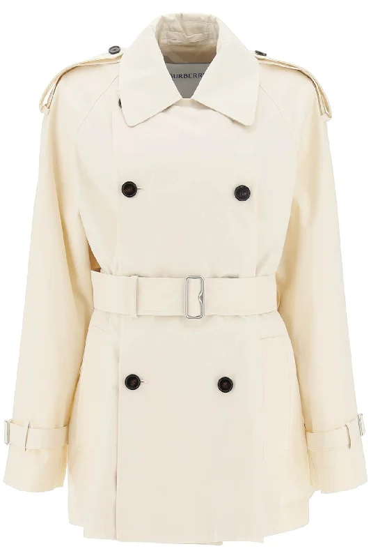 Short Cotton Gabardine Trench Coat  - White Classic Wool Trench Jacket