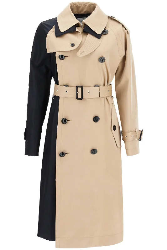 "color Block Gabardine Trench Casual Hooded Trench Jacket
