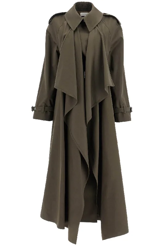 Double-breasted Trench Coat With Draped  - Khaki Chic Loose Fit Trench
