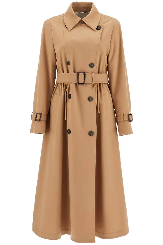 Wool Blend Trench Coat In  - Beige Soft Knit Trench Coat