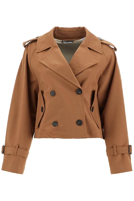 Short Rainproof Gabardine Trench  - Brown Double-Breasted Military Trench Coat