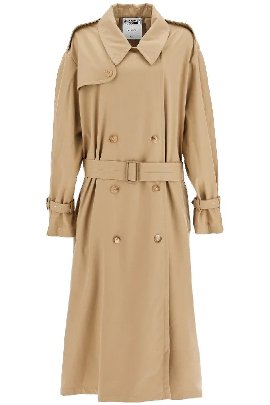 Double-breasted Trench Coat With  - Beige Chic Lightweight Trench Coat
