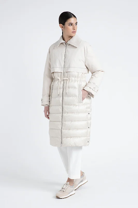Down-filled drip-proof long trench coat Elegant Button-Up Trench Coat