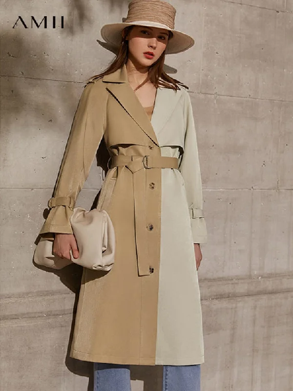 Amii Minimalism Spring Autumn Women's Trench Coat Causal Lapel Patchwork Single Breasted Women's Windbreaker  12170025 Stylish Short Sleeve Trench