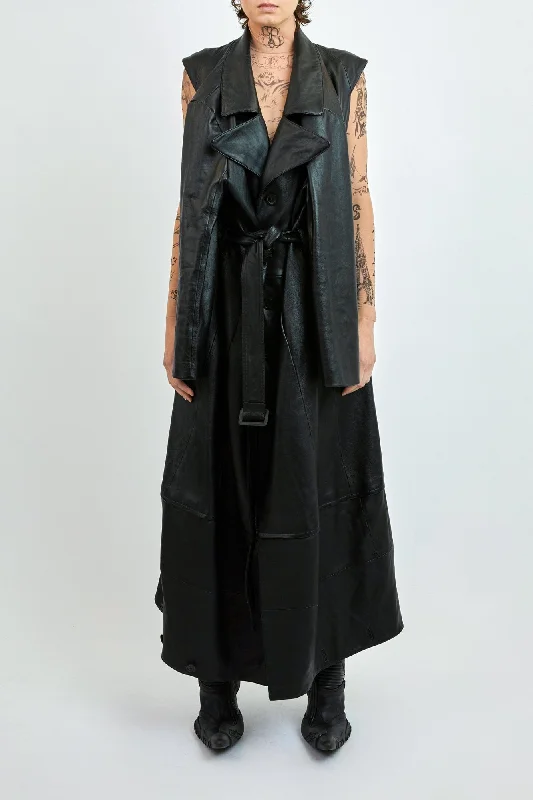 Balenciaga Flatground Trench in Vintage Leather Classic Plaid Wool Trench
